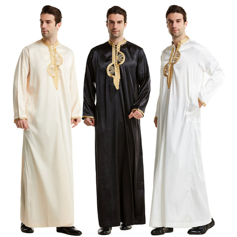 Arabian Middle East Stand Collar Embroidered Robe/Thobe