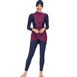 Muslim Swimsuit Long-sleeved Trousers Three-piece Set Conservative Sun Protection With Chest Pad