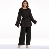 European And American Plus Size Women's Clothes Muslim Robe Lace-up Dress Two-piece Set