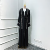 Muslim Solid Color Beaded Middle Eastern Robe Dress