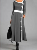 Ladies Contrasting Single Breasted Long Dress