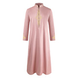 Men'S Robe Solid Color Embroidered Middle East Muslim Long-Sleeved Foreign Trade Robe