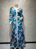 Dubai Print Floral Lace Long Dress